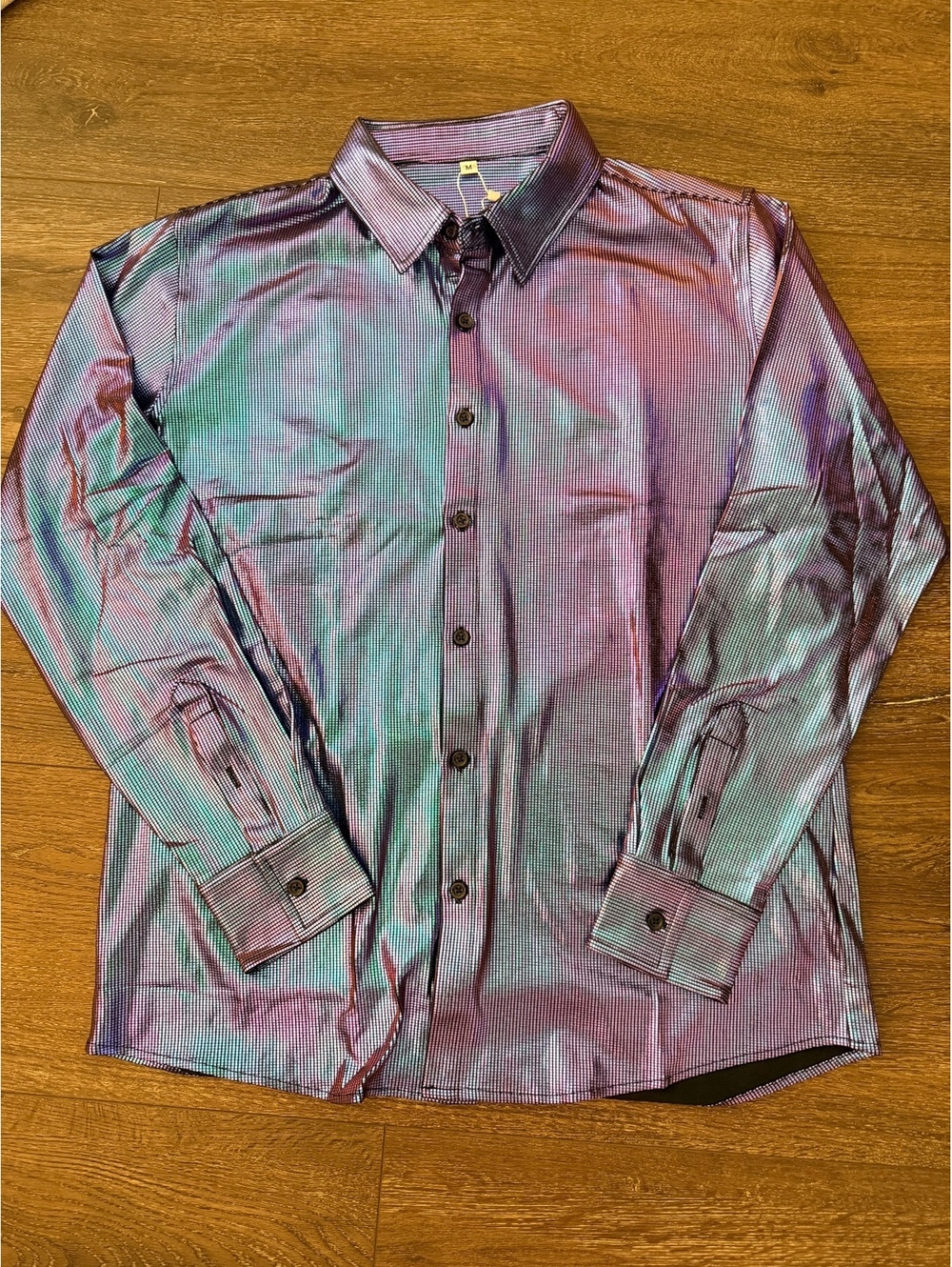 NWT Men's Iridescent Disco Metallic Button Up Shirt Purple Blue Size Medium